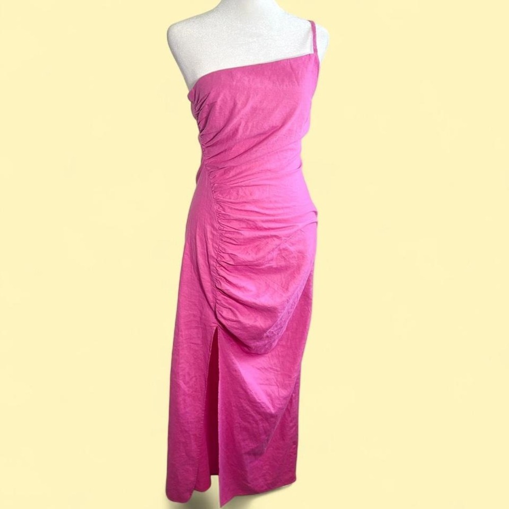 Zara Women's Size S Hot Pink Bodycon One Shoulder Side Slit Cocktail Dress‎